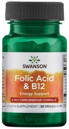 Витамины Swanson Folic Acid & B12 30 капс. фото 1